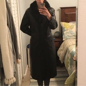 Retro Terry Lewis leather coat with faux fur neck.
